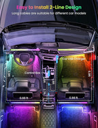 Pak Car LED Lights, Smart RGB+IC 72 LED Car Interior Light, 16 Million Colors Strip Light, APP Control, Music Mode, Scene Modes, 2 Lines Design with Car Charger, Under Dash Lighting for SUVs, Trucks