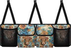 Hippie Floral Highland Cow Trunk Organizer Car Women Large Capacity Car Back Seat Organizer Car Organization with Lid