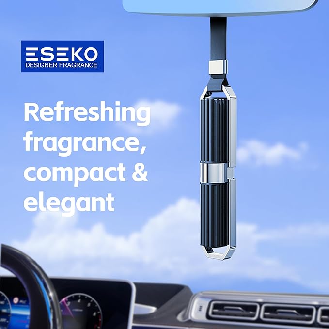 Car Air Freshener Hanging Diffuser –Fresh Woody Scent – 1 Pendant & 5 Refill Sticks – Long Lasting Fragrance – Up to 5 Months – Car Odor Eliminator – Suitable for Car & Home – Car Accessories