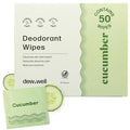 Dew Well Deodorant Wipes - Individually Wrapped Travel Wipes - On-the-Go Travel Toiletries - Natural Deodorant Formula - 50 Count, Pack of 1, Cucumber