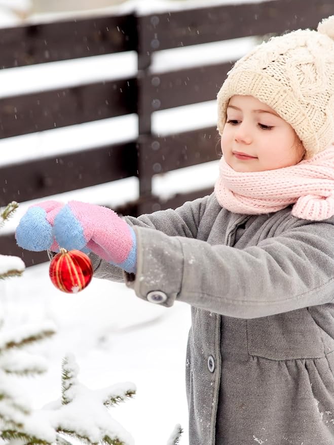 SATINIOR 3 Pairs Toddler Mittens Kids Winter Warm Gloves Baby Soft Stretch Mittens for Boys Girls Children