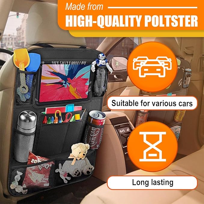 ZIMISI Car Backseat Organizer, Oxford Cloth Kick Mats Back Seat Protector with 9 Pockets & Clear Tablet Holder, Universal Waterproof Car Road Trip Essentials Storage Accessory (2PCS)