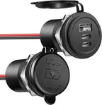 72W 3 Port 12V USB Outlet, Dual PD3.0 Type-C & QC3.0 Aluminum Car Charger, Multi Port USB Power Socket Cigarette Lighter Replacement for RV Camper Truck Boat Golf Cart (2Pcs)