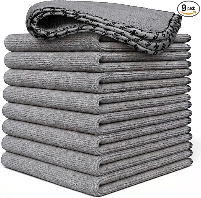 Chemical Guys Microfiber Towels for Cars Microfiber Cleaning Cloth Gray Drying Towels Car Detailing for Wash Interior and Glass, 14 x 12 Inch - 9 Pack