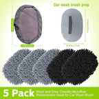Tallew 5 Pcs Car Wash Mitt Kit, Car Clean Brush Not Included, Microfiber Mitt Clean Detail Cleaning Tools Truck Washing Chenille Scratch Free Replacement Kit for Auto RV Pickup Bus(Black and Gray)