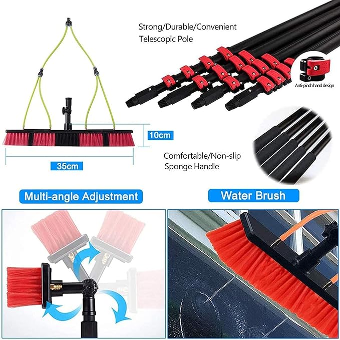 Extendable Window Cleaning Brush with 7.2M Water Fed PolePerfect for Conseatory Roofs Solar Panels and TrucksStreakFree Shine Efficient Outdoor Cleaning Tool