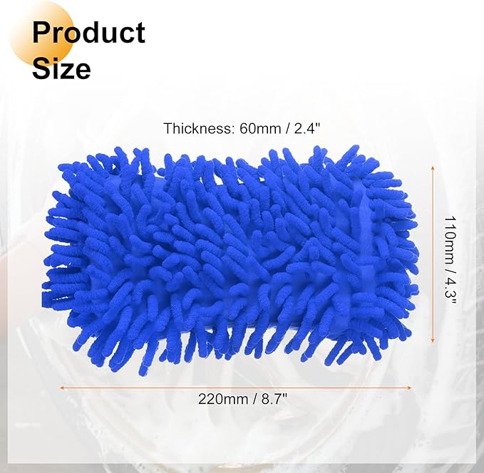 HARFINGTON Car Wash Sponge 8.7" x 4.3" Chenille Microfiber Mitt Scratch-Free Absorbent Scour Scrubber Cleaning Sponge for Washing Detailing on Cars, Trucks, SUV, Boats, RVs, Dark Blue