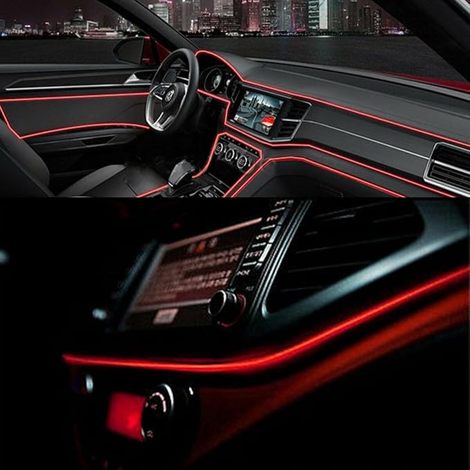 Riloer El Wire Lights for Car, Interior Neon Lights Strip Car LED Strip Light Interior for Car Garden Party Decoration, Car Ambient Lighting Kits, 5m/16.4ft Ice Blue LED