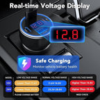 iPhone 17 Car Charger USB C Fast Charge Cable, 78W 4 Port Metal Car Phone Charger Adapter with Voltmeter PD 30W & QC3.0 Cigarette Lighter USB Adapter for iPhone 17/16/15, Galaxy, iPad, Android