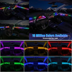 Acrylic Interior Car LED Strip Light with Wireless APP, RGB Dreamcolor 6 in 1 with 175 inches 600 LEDs Fiber Optic Strip Lights for Car, Dynamic Chasing Sound Active Neon Car Ambient Lighting Kits