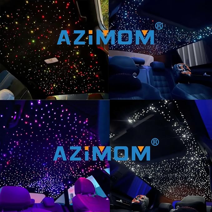 AZIMOM 6LED Colorful Fiber Optic Starlight Headliner Kits 720pcs*0.03in*9.8ft Fiber Strands APP& Remote Control Mix Color Chase Timing Fiber Optic Star Light for Car Home Sky Star Decoration