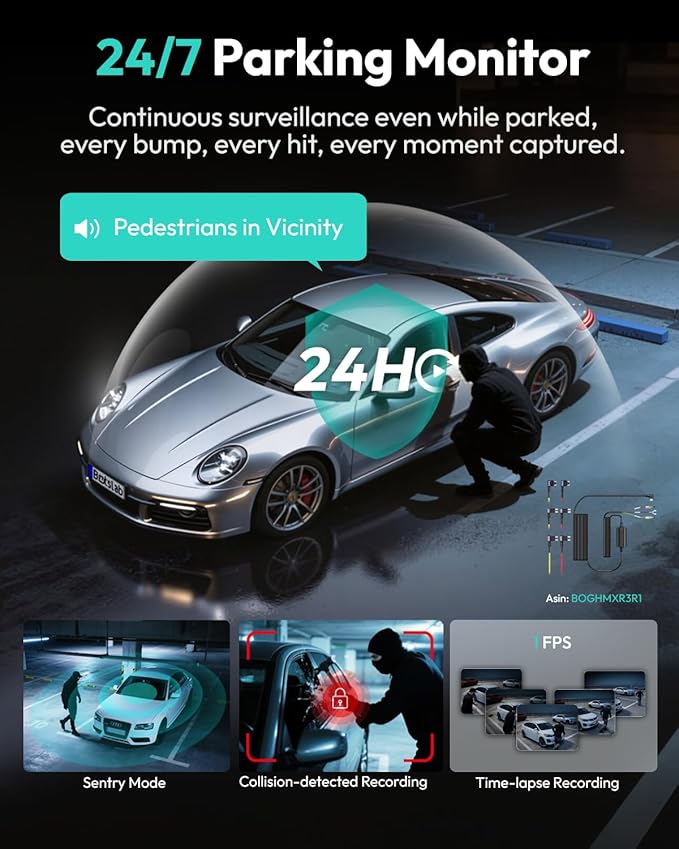 BOTSLAB 3K 4 Channel Dash Cam, 560° All-Sides View, Front and Rear Inside Car Camera with 3.18”Touch Screen, Dash Camera 24/7 Parking Mode, Built-in GPS 5.8GHz WiFi Voice Control, Free 128GB Card