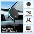 Wireless Car Mount Charger Fast Charging for Tesla Model 3/Y/3 Highland/Y Juniper (Model 3 Highland 2024+, with OBD Charger)