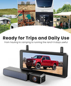 Solar Wireless Backup Camera: 7.2" 1080P Monitor, 2-Min DIY Installation, Dual Antennas, Split-Screen DVR Recording, IP69K Waterproof Reverse Camera for Car, Van, SUV, Truck, Trailer