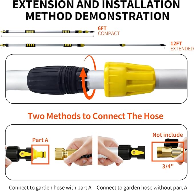 Car Wash Brush with Long Handle, 20FT Reach Telescopic Flow-Thru Car Washing Brushes, 11.8" Soft Bristle Cleaning Brush with On/Off Switch for Auto Cars, Trucks, RV, Truck, Boat, Wall, Solar Panels