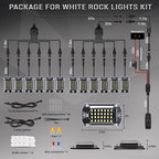 12 Pods Full Angle Pure White LED Rock Lights for Trucks Jeeps Golf Cart Offroad Pickup ATV UTV RZR SUV, 28 LEDs 6500K Super Bright Waterproof White Underglow Kit with Switch Harness Extension Wires