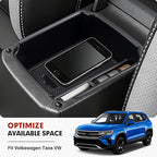 Autorder Center Console Organizer for 2022-2026 Volkswagen Taos/ 2018-2024 VW Tiguan,Taos/Tiguan Interior Accessories Armrest Storage Box Secondary Insert Tray with Non-Slip Silicone Mats