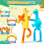 4Pcs Dinosaur Airplane Travel Car Ride Toys for Toddlers Kids Boys Girls Sensory Suction Cup Tube ADHD Autism Road Trip Car Activities Essential Stocking Easter Basket Stuffer Valentines Gift