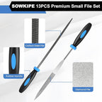 SOWKIPE 13Pcs Premium Small File Set, 6 Diamond Files, 6 Steel Files, Cleaning Brush & Carrying Case for Wood, Plastic, Jewelry, Leather, DIY