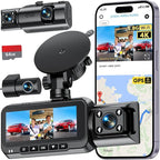 3-Channel Dash Cam 4K for Car: Front, Rear & Inside Dash Camera with 5.8G WiFi & GPS - 24H Parking Mode, 64GB Card for Rideshare Driver
