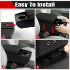 Car Armrest Storage Box Compatible with Nissan Almera Versa 2012-2019 Double Layer with 6 Ports and Cup Holder Car Interior Accessories Black Thread