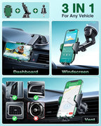 VANMASS Phone Holders for Your Car 2026 Ultimate Phone Mount Military-Grade Windshield Dashboard Vent【Newest Best Strongest】 Cell Phone Car Mount for iPhone 16 Pro Max 15 Samsung Android,Green