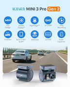 KAWA 2K Dash Cam for Cars with Voice Control - Stealth Display Tiny Dashcam Front Included 32GB Micro SD Card, Super Night Vision, 1296P QHD, G-Sensor, Built in WiFi & App Car Camera