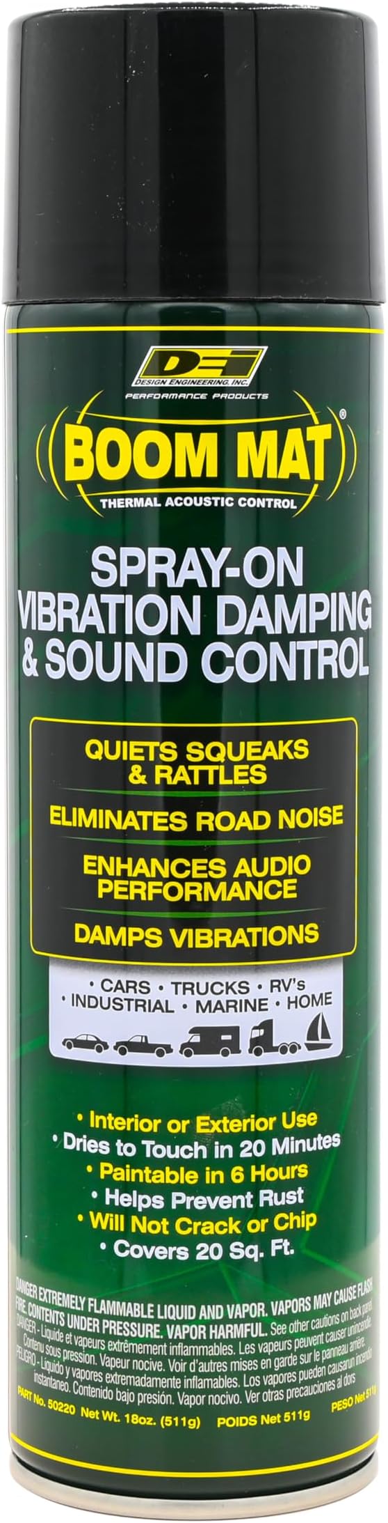 Design Engineering 50220 Boom Mat Deadening Spray | Spray-On Sound Deadener for Cars | Eliminate Road Noise | Dampen Vibrations | Enhance Car Audio | Covers 20 Sq Ft