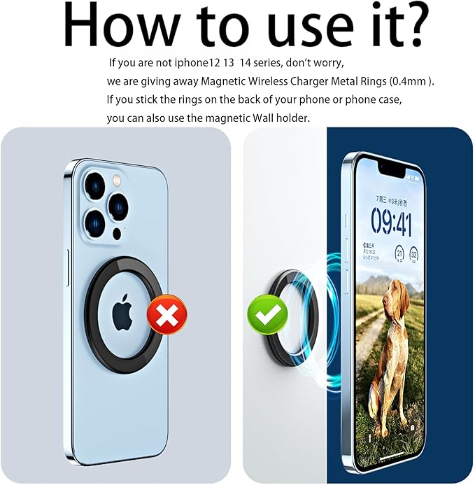 Magnetic Ring Holder for iPhone 14 13 12 Magnet Wall Mobile Phone Holder Magnetic Car Phone Stand for magsafe case (White 1 pcs)