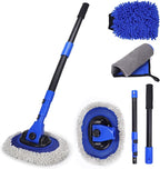 Ultimate Car Wash Brush with Long Handle | 15-Degree Curved Pole Design | Microfiber Brush Head | Adjustable Length | Wide Applications for Car, RV, Truck, Pickup | Car Wash Kit (Blue-Extended)