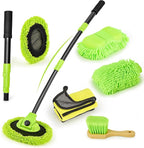 Car Wash Brush with Long Handle - 15° Curved Extendable Car Wash Mop,Soft Car Washing Brushes with Extra Microfiber Mop Head for Truck SUV Cleaning Not Hurt Paint Scratch Free
