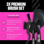 Muc-Off 220 3 Piece Premium Brush Kit - Includes 3 Bike Cleaning Brushes With Durable Nylon Bristles And Ergonomic Rubberised Handles To Minimise Impact