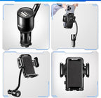 SOAIY 3-in-1 Cigarette Lighter Car Mount + Voltage Detector (Not for Center Console & Window), Dual USB 3.1A Charger with Adjust Gooseneck & 360° Rotating Car Mount Cradle for 1.7-3.7inch Width Phones