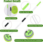 62" Car Wash Brush with Long Handle and Car Wash Brush Microfiber Car Cleaning Brush Kit for Car RV Truck Cleaning 1 Chenille Scratch-Free Replacement Head with Aluminum Alloy Pole (Green)