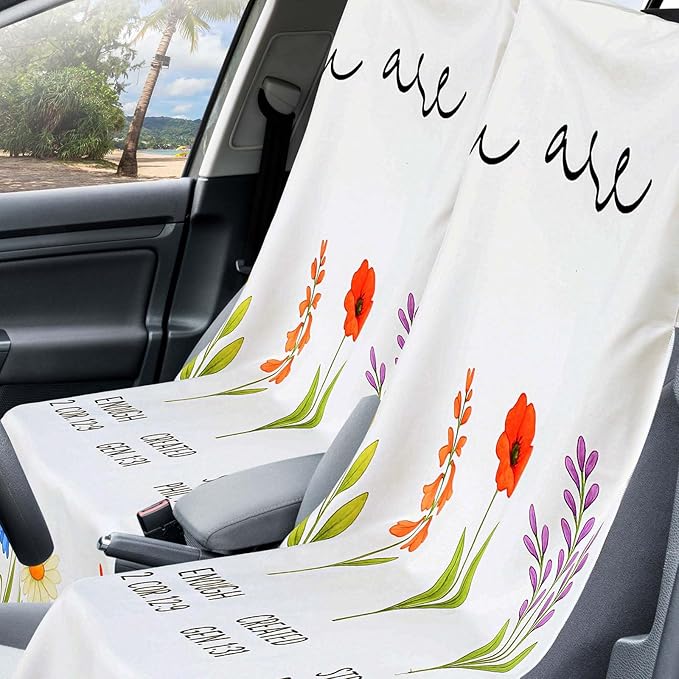 Hahafelt 2 Pack Car Seat Towel Covers with Storage Bag, 63 x 32 Inch Universal Non Slip Waterproof Sweat Protector for Car Truck, Gym Swimming Running, Machine Washable (Christian Floral)