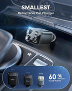 Upgraded SUPERONE Retractable Car Charger, [Ultra-Compact] 6-Port Car Charger USB C, iPhone Car Chargers Fast Charging with USB C & Apple Cable, RV Power Adapter for iPhone 17/16/15/14/13/12