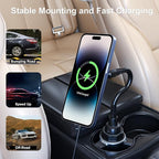 for Qi2 15W Magsafe Car Cup Holder Charger [Heat Restriction], Magnetic Cup Holder Phone Mount Wireless Charger, Fast Charging for iPhone 17 to12 Series[with 30W PD3.0&QC4.0 Car Adapter]