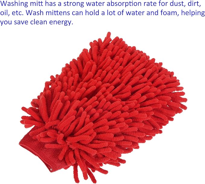 M METERXITY Microfiber Chenille Wash Mitt - Double Side Reusable Gloves for Cleaning Scratch-Free, Apply to Car Cleaning, Kitchen