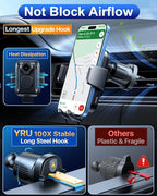 YRU [True Military-Grade] Wireless Car Charger Mount, 15W Charging Auto Clamping Car Phone Holder [98+LBS Strong] Dashboard Windshield Vent Cellphone Holder for iPhone 17 16 15 Pro Max Samsung, Black