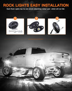 White Rock Lights,LEDMIRCY R1 LED Rock Lights Kit with Toggle Switch Wiring Harness 16PCS Luces para Carro for Trucks ATV UTV Under Glow Light High Power IP68 Waterproof