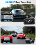 Dash Cam Front and Rear 4K/1080P, Dash Camera for Cars Build in WiFi, Full HD Dash Cam with APP Control, 3.94'' IPS Screen Dash Camera with 32GB SD Card, G-Sensor, Loop Recording (Dark Grey)