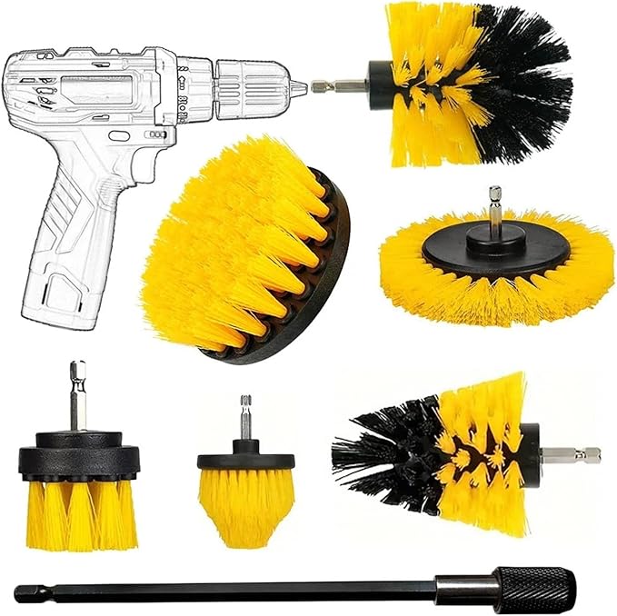 Nylon Round Cleaning Brush Set for Electric Drill - High-Density Bristle Carpet and Glass Cleaning Tool Kit(7pcs-bule)