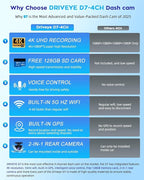 4K Dash Cam 360° View,4 Channel Front and Rear Dash Camera for Cars,Built-in 5GHz Wi-Fi GPS, Voice Control, Free 128G Card,Night Vision,24H Parking Mode,G-Sensor