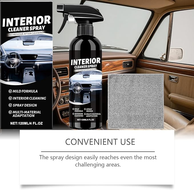 Car Interior Cleaner Spray, Deep Polishing Cleaner Interior Detailer for Leather, Rubber, Plastic, Dashboards Seats, Easy Application for Daily Vehicle Care (2Pcs)