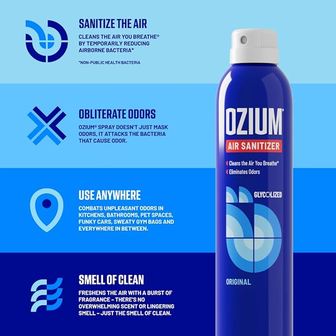 Ozium 0.8 oz. Air Sanitizer & Odor Eliminator for Homes, Cars, Offices and More, Original Scent, Pack of 4