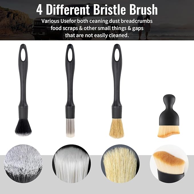 4PCS Car Detailing Brush Set, Ultra Soft Bristle Car Wash Brushes for Interior and Exterior Detailing Professional Auto Cleaning Kit for Cars Wheels Vents Car Care Accessories and Wash Equipment