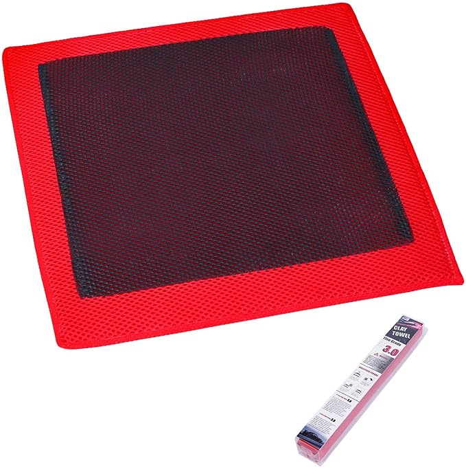 Clay Towel 3.0 for Cars, Clay Bar Towel Scratch-Free Autocare Detailing Polishing, Removing Tar Paint Tree-sap Guano Contaminants, Fine Grade, 12" x 12", Red, Mesh Hollow Ver.