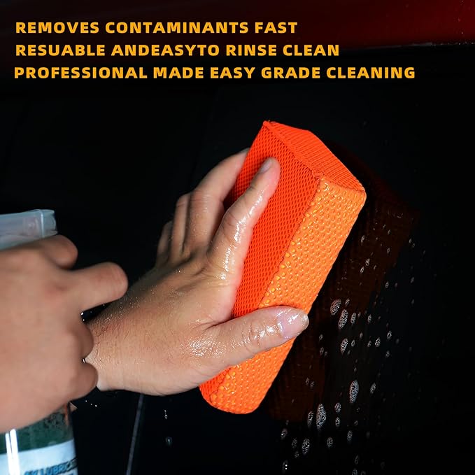 2-Pack Clay Bar Auto Detailing Kit – Dual-Sided Clay Scrubber/Clay Sponge & Towel System, Grime Remover, Deep Dirt Cleaning, Reusable, Enhances Gloss & Shine on Car Paint