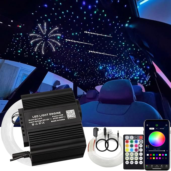 AMKI 550pcs 0.03in 9.8ft Twinkle Starlight Headliner Kit, Updated 2 in 1 Twinkle+Meteor Fiber Optic Light Box RGBW Sound Activated Mode for Car& Home Decoration, 240pcs Pure White Shooting Star