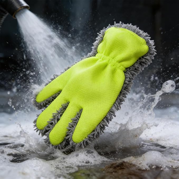 Microfiber Wash Mitt, 2-Pack Car Wash Gloves with 5-Finger Design, Scratch Free Chenille Wash Mitts for Car Washing, Ultra-Soft Detailing Kit for Wheel Tight Spot